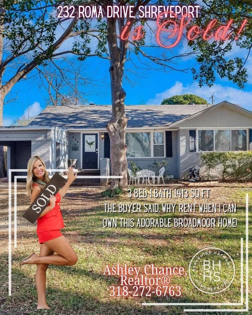 Sold marketing graphic for a Shreveport home represented by Ashley Chance